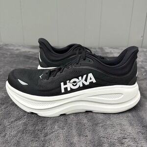 Hoka One One Bondi 9 Shoes Womens 12 D Black White Running Gym Walking